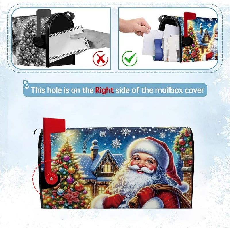 VBXNT Store Cartoon Santa Claus themed mailbox cover, magnetic waterproof mailbox packaging 18x21 inches standard size, snow oxford cloth mailbox decoration for Christmas, Thanksgiving, winter outdoor garden - Image 5